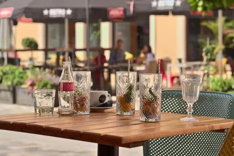 Empty drink glasses on the table. Stock Photos