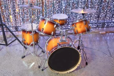 Empty drum set at a bar and restaurant after the close Stock Photos