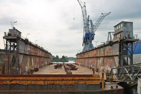Empty dry dock at the shipyard, the netherlands Stock Photos