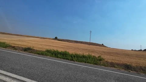 Empty Dry Fields in Northern Spain on Fast Moving Road. Stock Footage 346601644