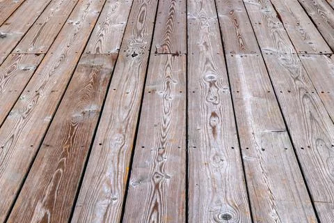 Empty dry flat gray wooden deck background with perspective Stock Photos