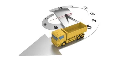 An empty dump truck drives the clock face Stock Illustration