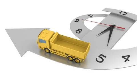 An empty dump truck drives the clock face Stock Illustration