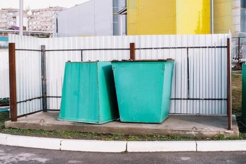 Empty dumpsters in a residential area. zero waste. Modern processing and Stock Photos