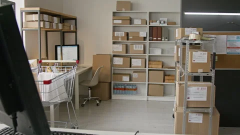 Empty E-commerce Warehouse Storing Parcel Delivery Boxes Stock Footage 346068135