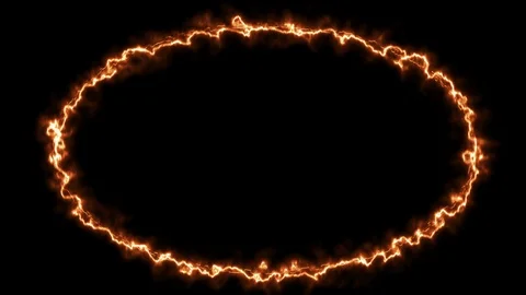 Empty e lip circle, circular frame with fire border glowing, burning flame Stock Footage 124723992
