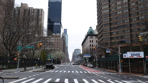 Empty East 36th Street First Avenue NYC Coronavirus Quarantine Stock-Footage 127941436