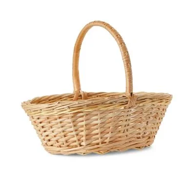Empty Easter wicker basket isolated on white Stock Photos