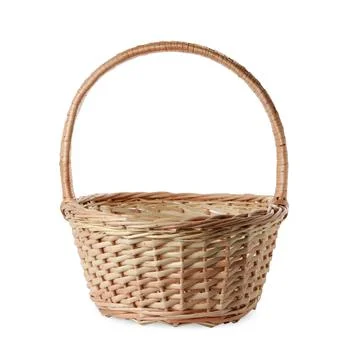 Empty Easter wicker basket isolated on white Stock Photos