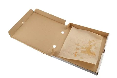 Empty eaten opened pizza box isolated on white background Фото