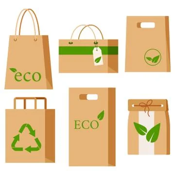 Empty eco packaging for goods set isolated on white background. Stock Illustration