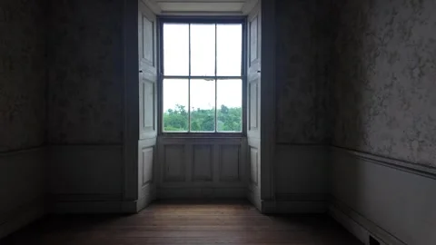 Empty eerie room with an closed window. push forward shot Stock Footage 340231257