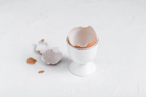 Empty eg shell or eaten eg on white background. copy space Stock Photos
