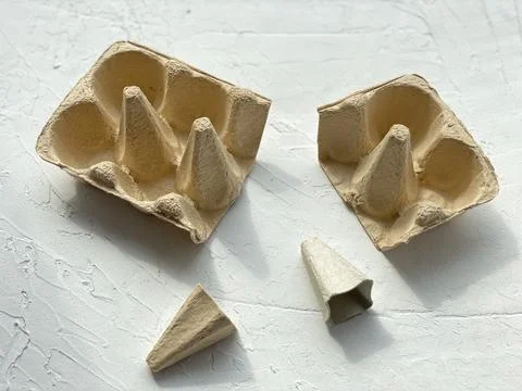 An empty egg box, cut into pieces, for kids craft. Stock Photos