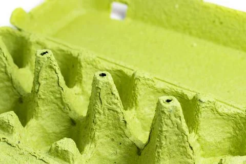 Empty egg box, open and green egg tray on white background Fotos Stock