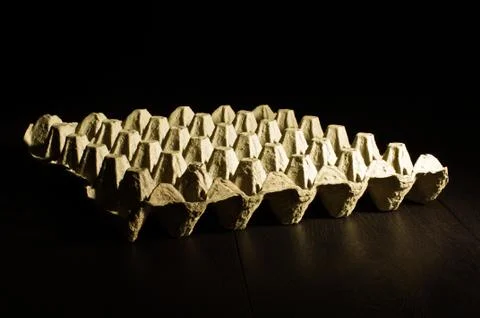 Empty egg case in front of dark background Stock Photos