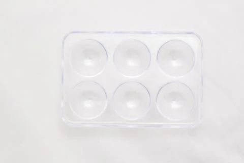 Empty Egg Tray, Zero Eggs, Six Eggs Minus Six Stock Photos