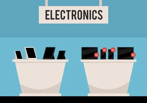 Empty electronic shop appliances store, digital devices laptops, computer Stock Illustration