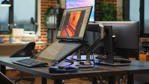 Empty electronics with multiple screens to develop artistic modern content Stock Photos