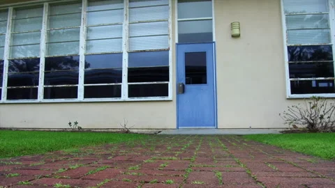 Empty Elementary School Classroom Exterior Low Angle Stock Footage 130677192