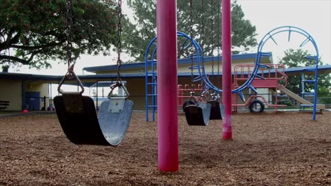Empty Elementary School Playground Swingset And Climber Stock Footage 130677592