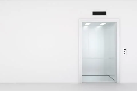 Empty elevator hall interior with waiting lift and grey walls Illustrazione stock