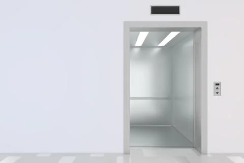 Empty elevator hall interior with waiting lift and grey walls. 3d rendering 스톡 일러스트