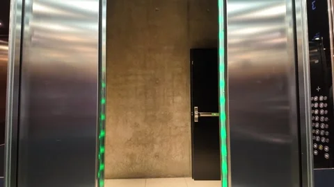 Empty Elevator Interior with Reflective Doors and Green Trim in Gothenburg 스톡 동영상 347680175