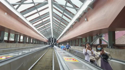 Empty elevator running in shopping mall in coronavirus pandemic,Chongqing,China Stock Footage 155848687