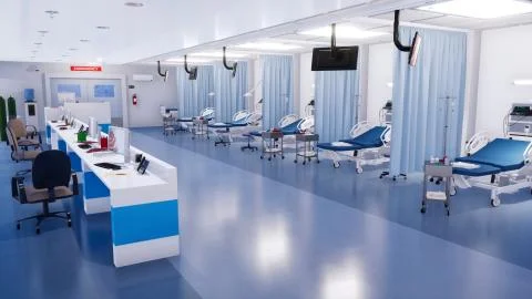 Empty emergency room interior of modern clinic 3D Stock Illustration