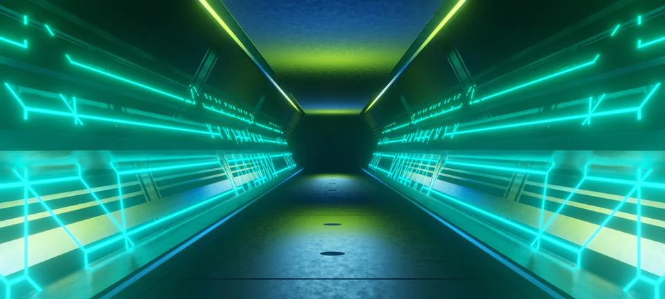 Empty Empty Hallway Corridor Room Garage Studio Dance Glowing Advanced Night  Illustrazione stock