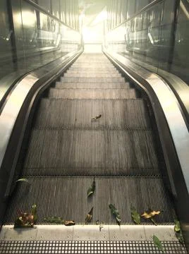 An empty escalator at dusk. Foto stock