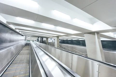 Empty Escalator Inside the Subway Stock Photos