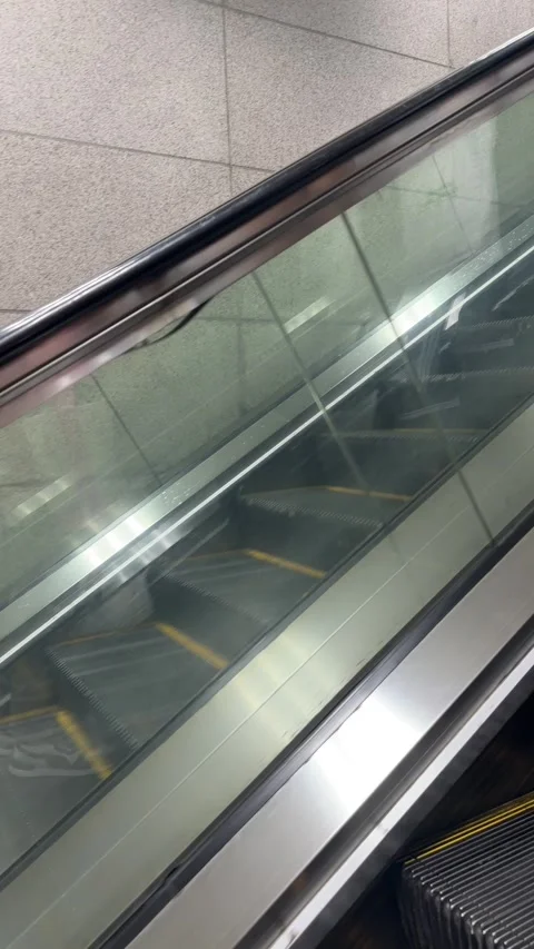 Empty Escalator Moving Up Inside a Modern Public Building Stock Footage 340203272