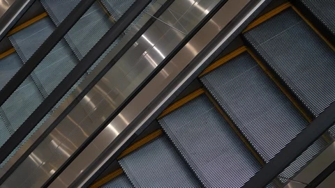 Empty escalator moving transport on floor of modern building Stock Footage 96566542