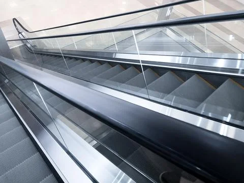 Empty Escalator stair close-up. View from above Stock Photos