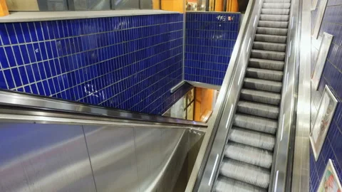 Empty escalator in a subway on Marienplatz Stock Footage 135908113