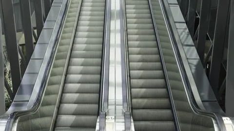 Empty Escalators Going Up And Down Inside The Building. - static shot Stock Footage 308340508