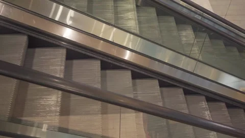 Empty escalators inside shopping mall, close up side view Stock Footage 329744890