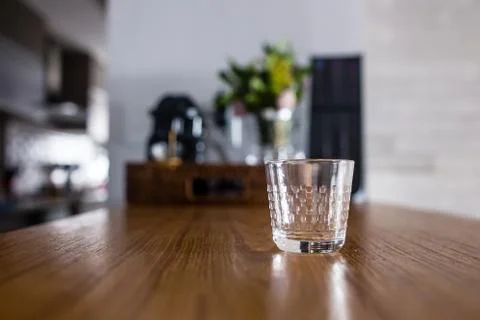 Empty espresso coffee cup on kitchen counter with interesting perspective, with Stock Photos