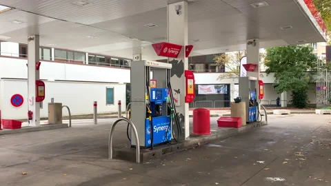 Empty Esso gas station with no gasoline available during a refinery strike Stock Footage 220676317