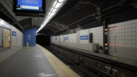 Empty Exchange Place train station in New Jersey. PATH train station Stock Footage 200674559