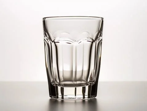 Empty faceted glass empty stack clear glass grey background Stock Photos