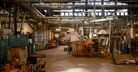Empty factory floor that has seen heavy use over the years Vídeo Stock 64248667
