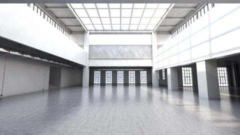 Empty factory interior. 3d render, 3d illustration. 库存插图