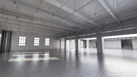 Empty factory interior. 3d render, 3d illustration. 库存插图