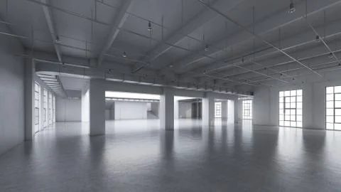 Empty factory interior. 3d render, 3d illustration. 库存插图
