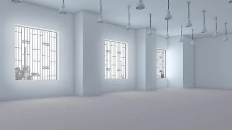 Empty factory interior. 3d render, 3d illustration. 库存插图