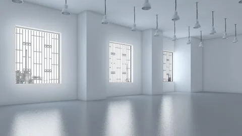 Empty factory interior. 3d render, 3d illustration. 库存插图
