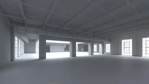 Empty factory interior Black and White. 3d render, 3d illustration. 库存插图